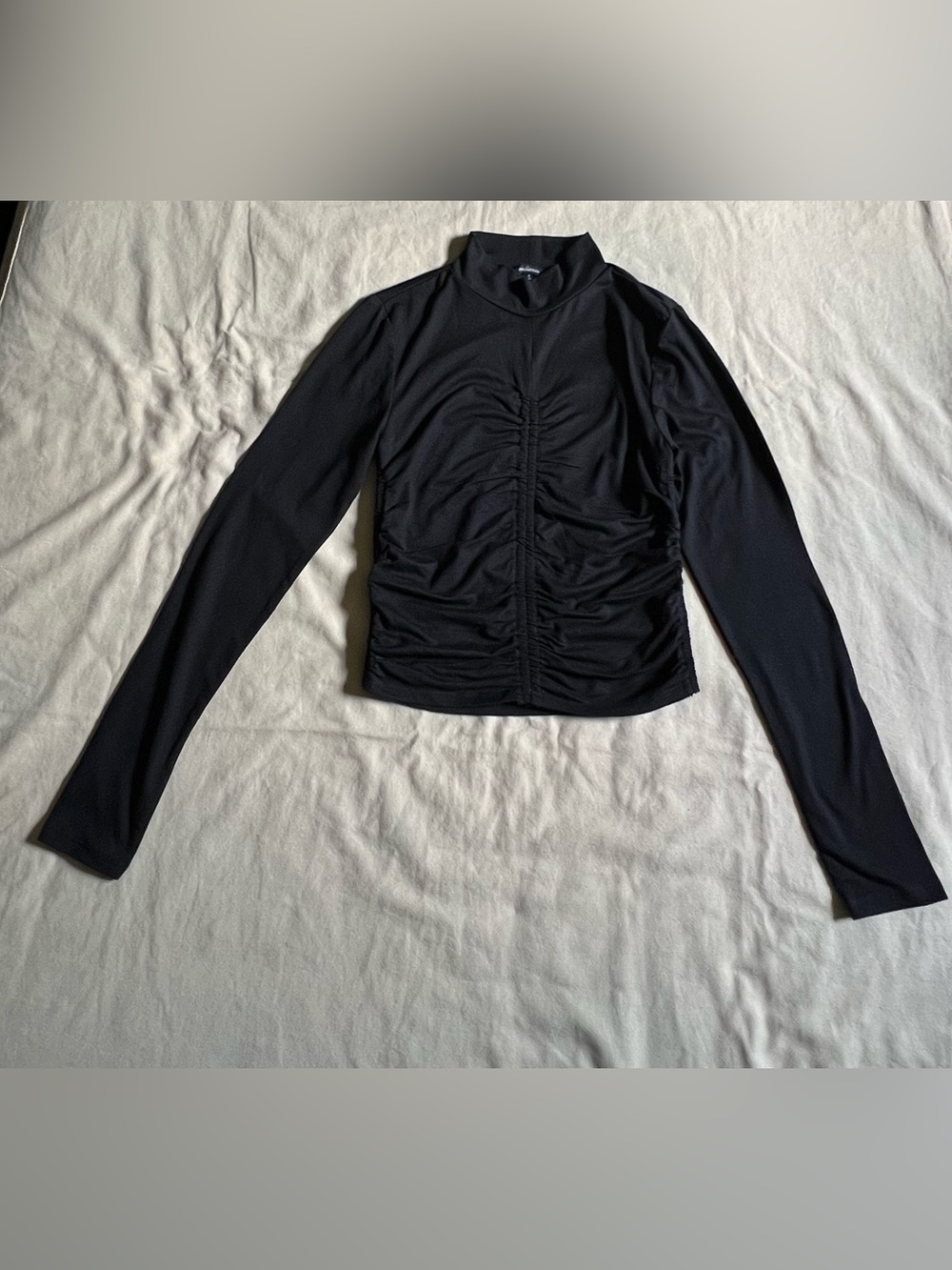 Ambiance Black Long-Sleeve Ruched Mock Neck Top